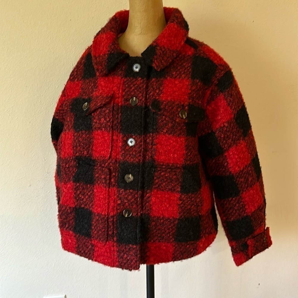 Sundance sz PL shacket blue rust colored plaid button front 23.5” P2P x23.5”L